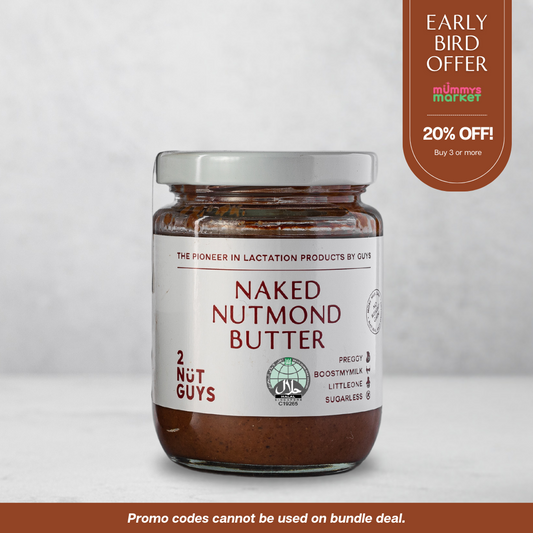 2NUTGUYS Naked Nutmond Butter product with a banner showing that item is discounted up to 20% off if buying 3 or more as an Early Bird Offer for MummysMarket