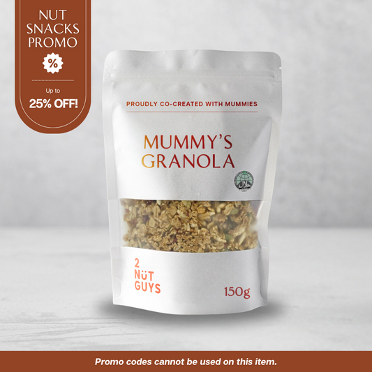 2NUTGUYS Mummy's Granola product image with a banner showing that item is discounted up to 25% off