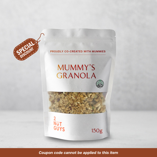 2NUTGUYS Mummy's Granola product image with a special discount tag stating that coupon codes cannot be used on this item.